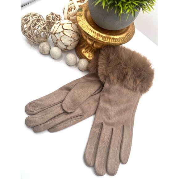 2/$30 Touchscreen Gloves Muddy Taupe Mink Faux Fur Wrist Surround - Picture 4 of 7
